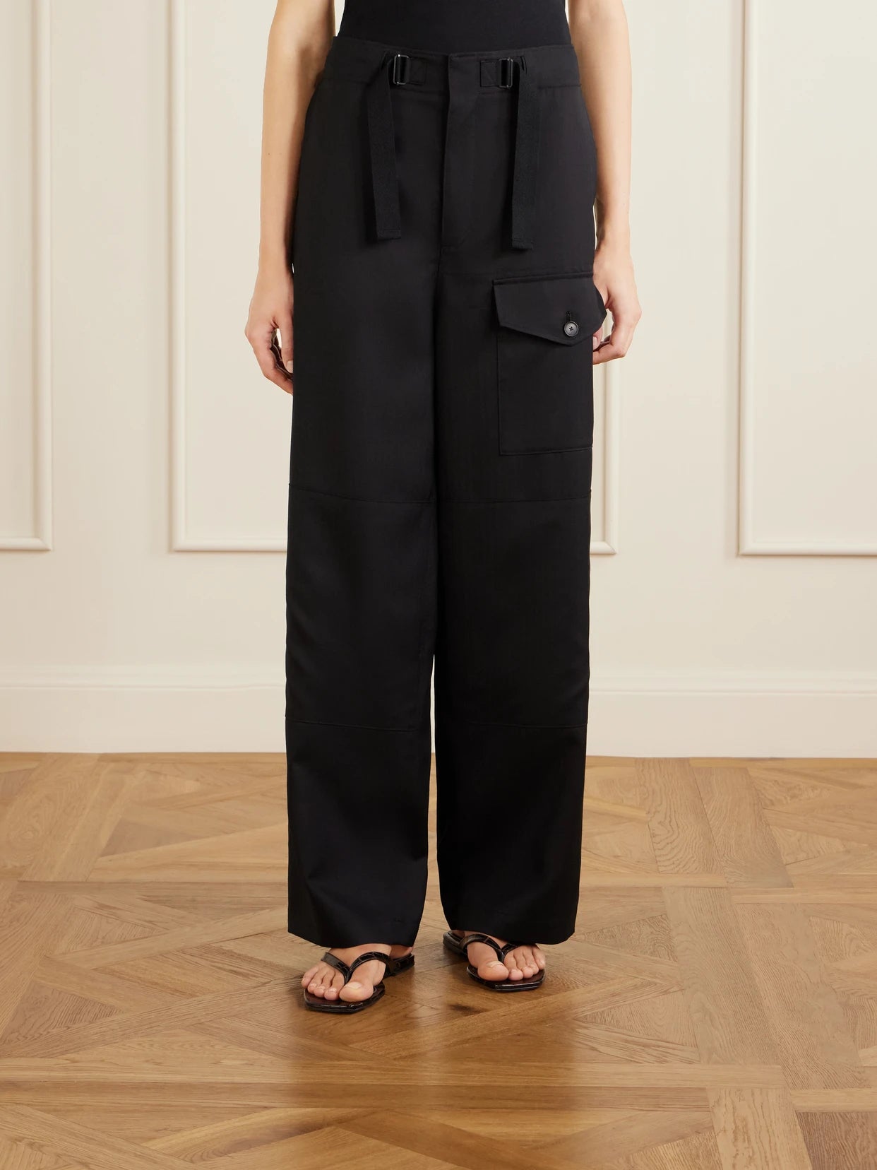 Herringbone Wool Wide-leg Cargo Pants