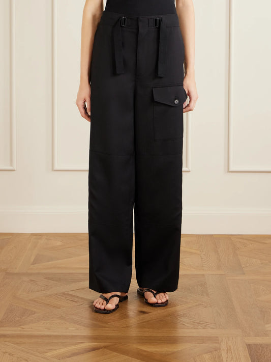 Herringbone Wool Wide-leg Cargo Pants