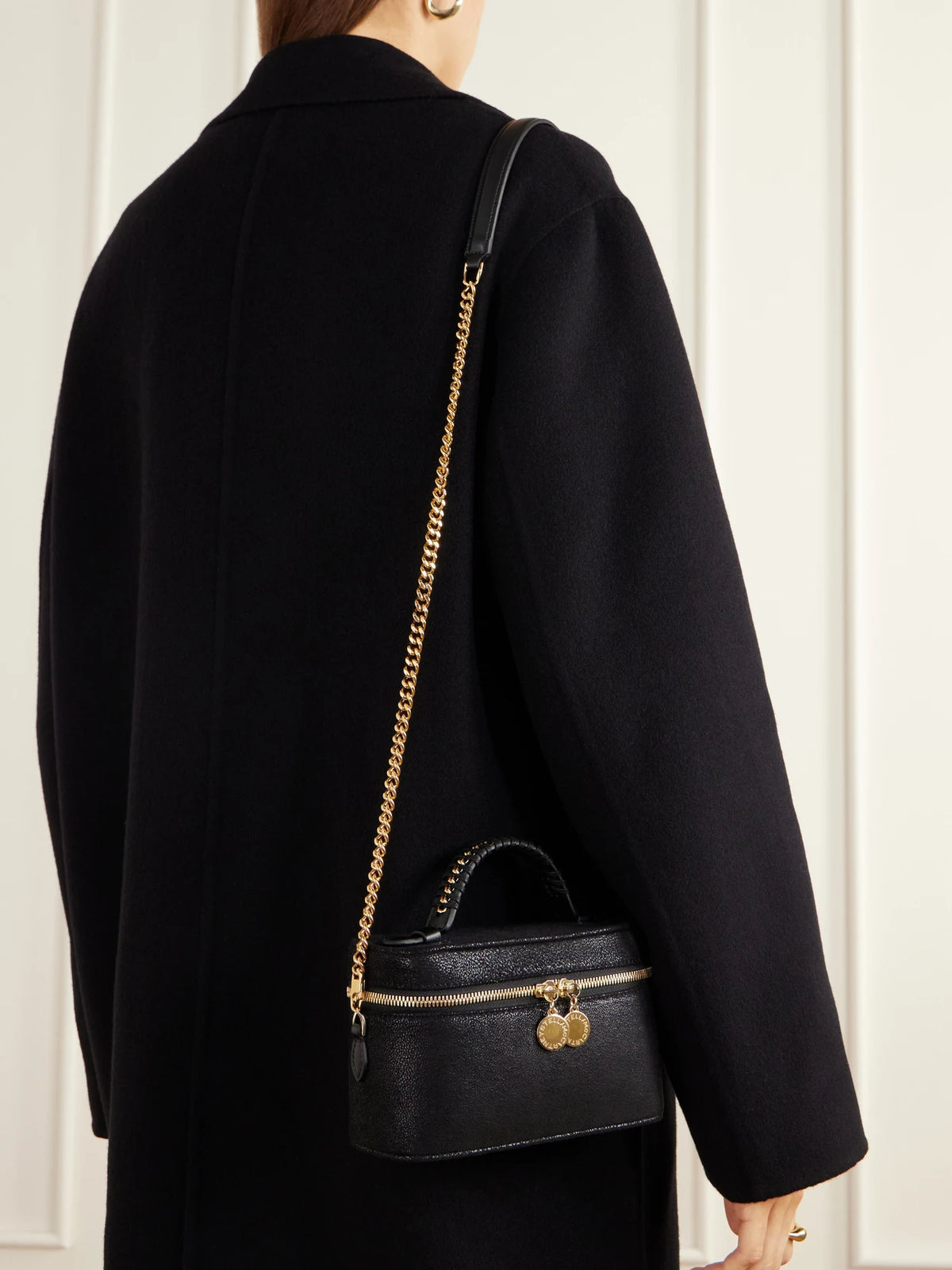 Image of Bags. Product name - Falabella Chain-embellished Brushed Shoulder Bag in Black colour by brand - Stella McCartney