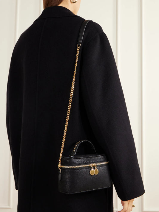 Image of Bags. Product name - Falabella Chain-embellished Brushed Shoulder Bag in Black colour by brand - Stella McCartney