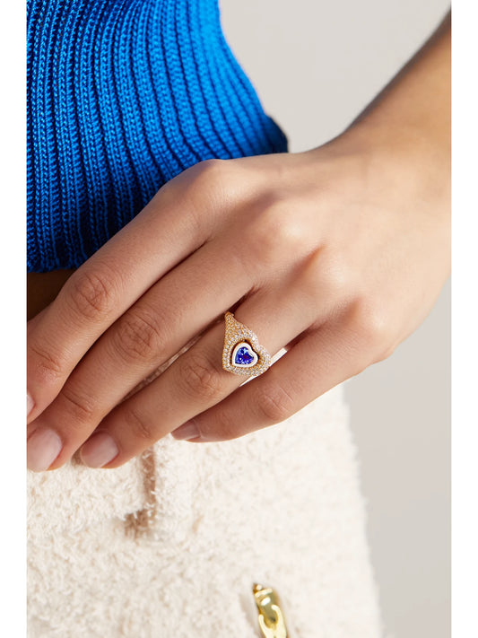 Image of Rings. Product name - Manaal 2.0 18-karat Gold, Diamond And Tanzanite Ring in Blue colour by brand - Kamyen