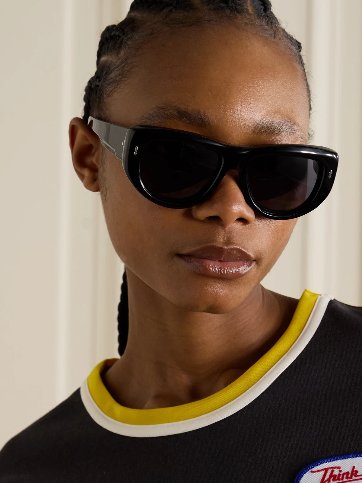 Image of Sunglasses. Product name - + Erin Wasson The Sud Square-frame Acetate Sunglasses in Black colour by brand - Jacques Marie Mage