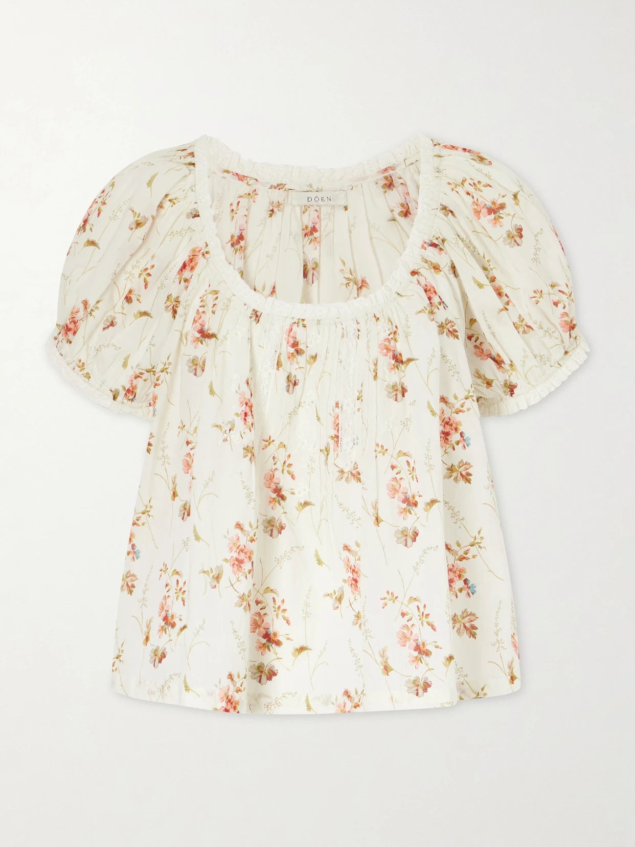 Frederica Lace-trimmed Floral-print Organic Cotton Blouse