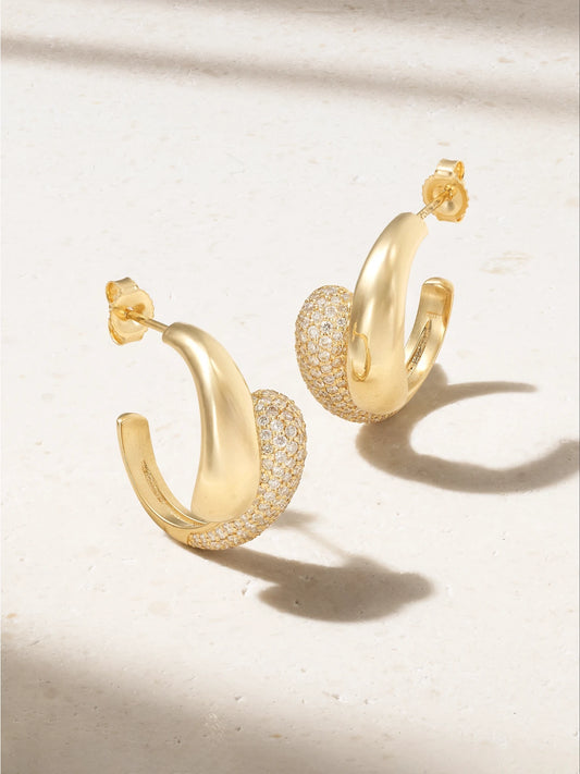Small Double Dome 18-karat Gold Diamond Hoop Earrings