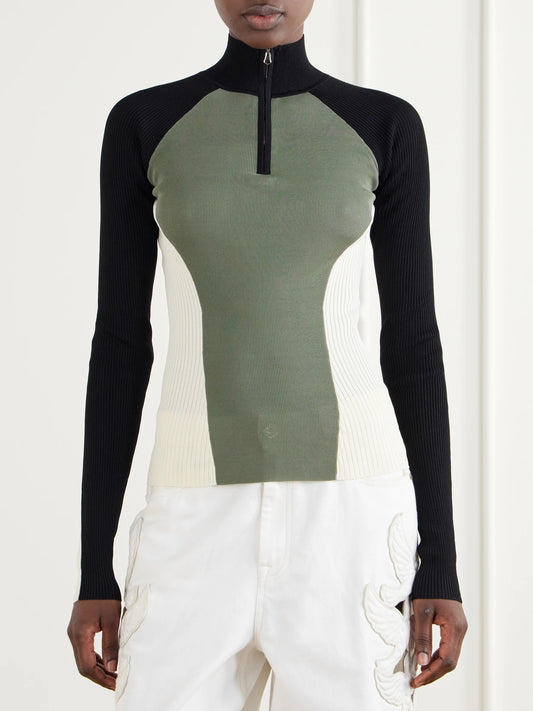 Zimmermann Clash Ribbed Jersey Half-zip Sweater
