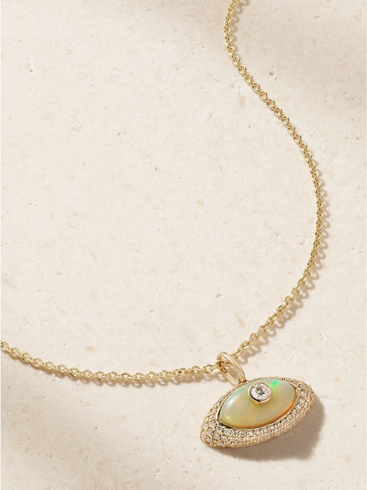 Sydney Evan Large Opal Eye 14-karat Gold Diamond Necklace
