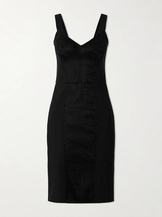 Image of Dresses. Product name - Lace-paneled Jersey Midi Dress in Black colour by brand - Dolce & Gabbana