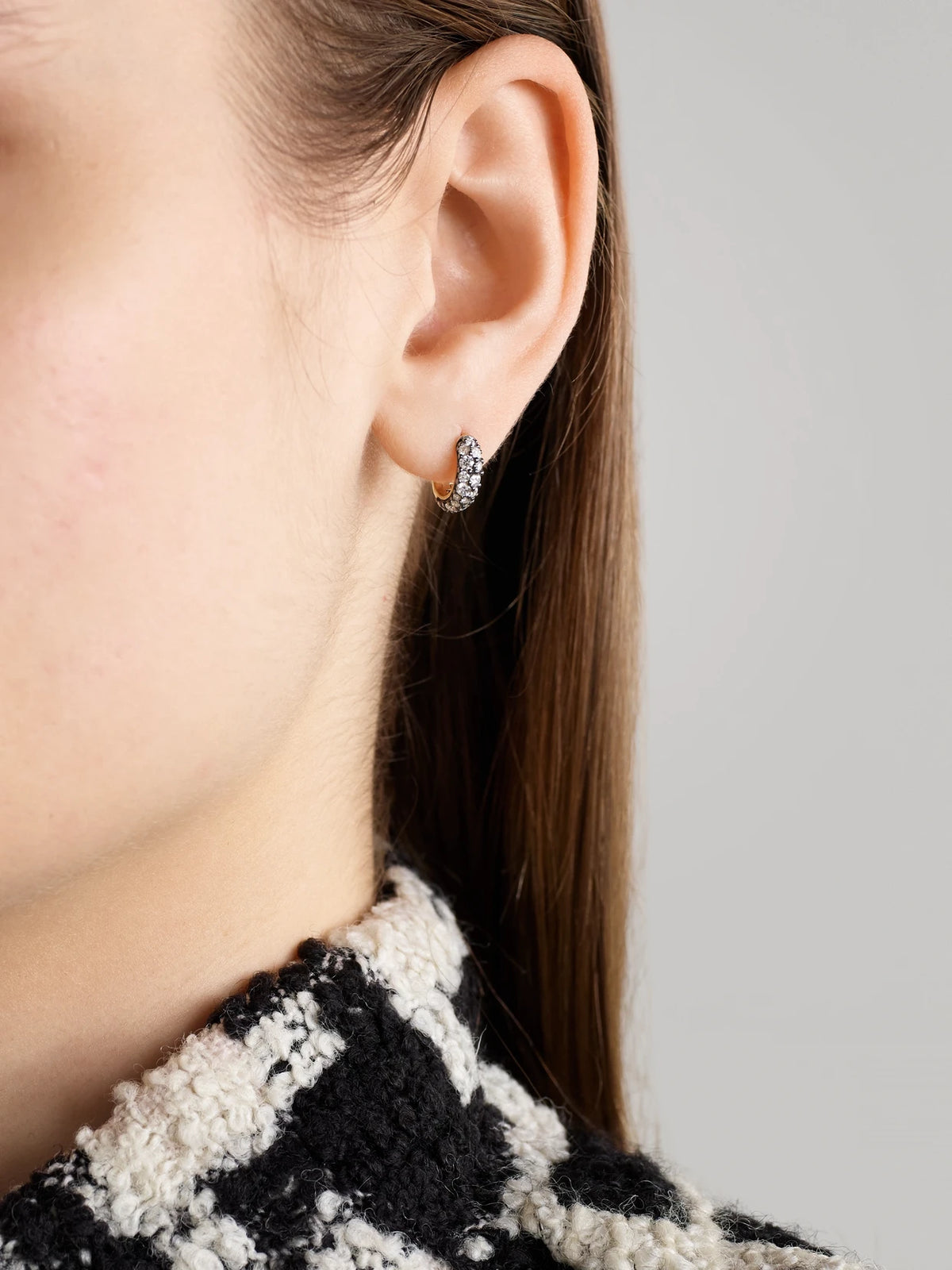 Image of Earrings. Product name - Chubby Rhodium-plated 14-karat Recycled Gold Diamond Hoop Earrings in Multi colour by brand - Lucy Delius