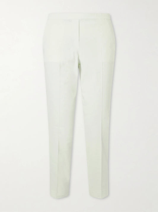 Image of a model wearing Pants. Product name - Treeca Linen-blend Straight-leg Pants in Mint colour by brand - Theory