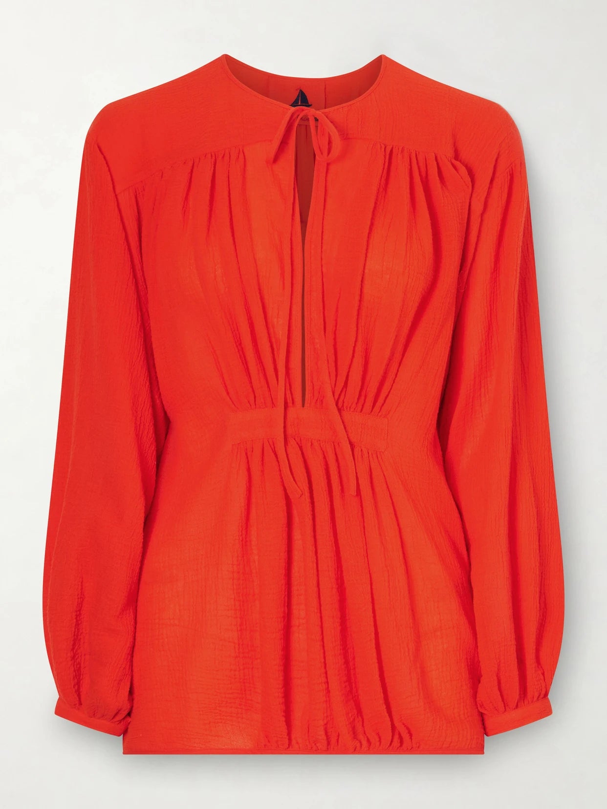 Hazy Nipple Gathered Cotton Shirt