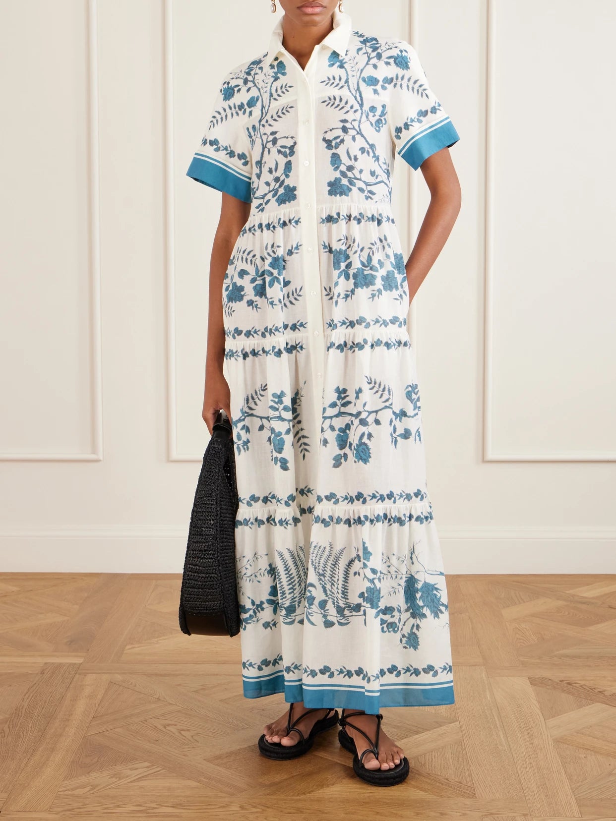 Image of Dresses. Product name - Floral-print Cotton And Linen-blend Midi Dress in Cream colour by brand - Erdem