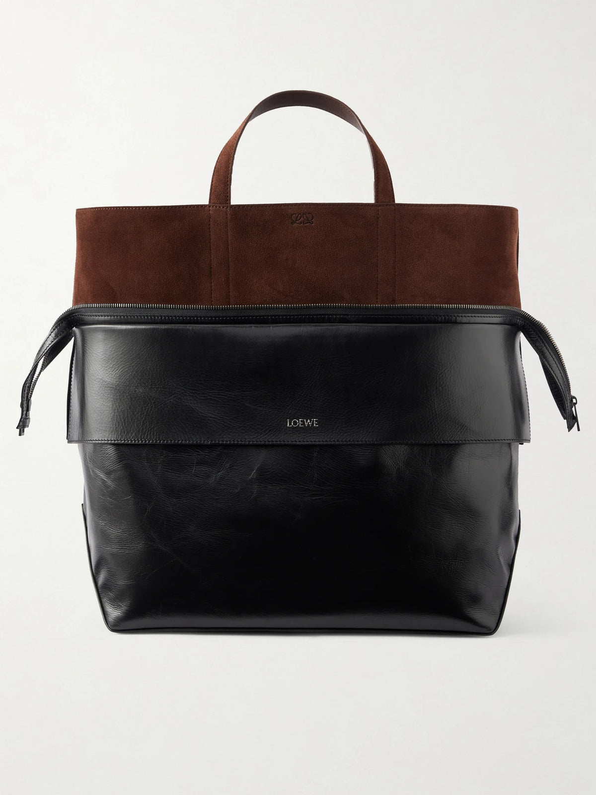 Switch Large Suede-trimmed Crinkled Leather Tote