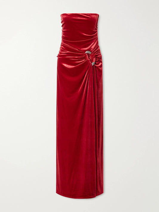 SIMKHAI Emma Embellished Gathered Velvet Bustier Gown