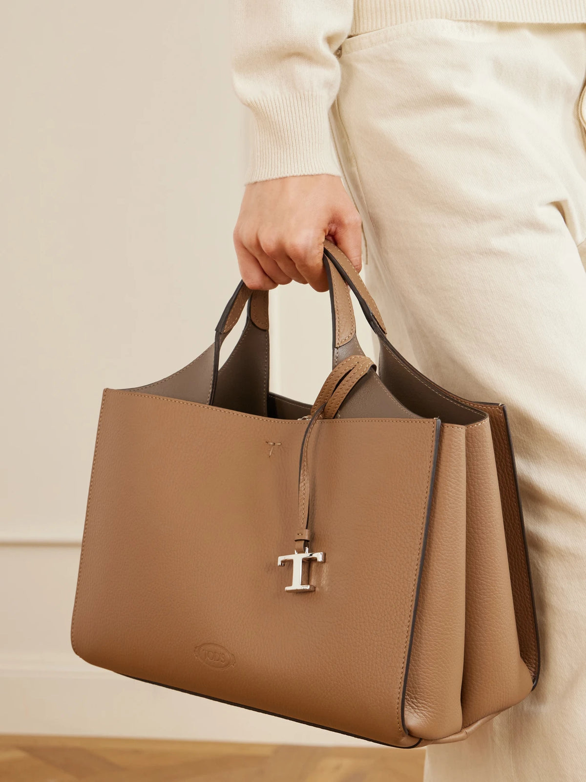 Image of Bags. Product name - Mini Textured-leather Tote in Tan colour by brand - Tod's