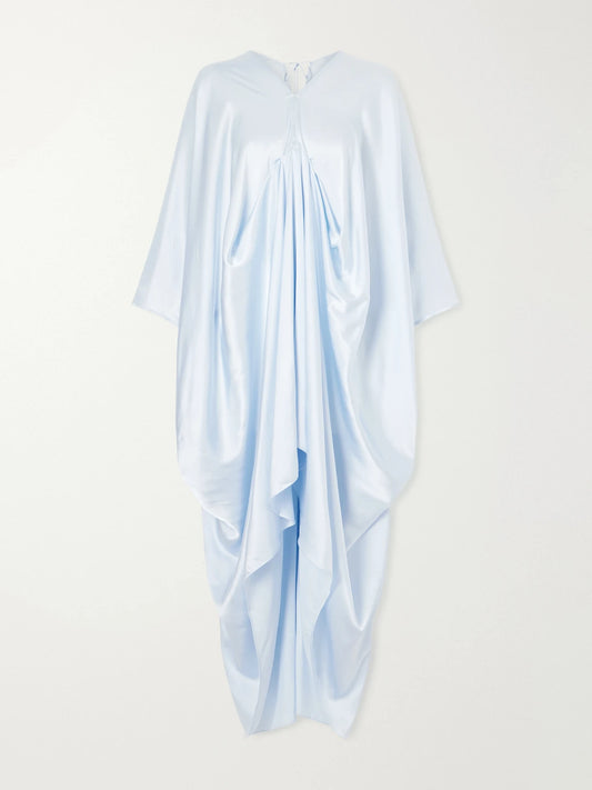 Image of Dresses. Product name - Draped Silk-satin Kaftan in Blue colour by brand - Camilla