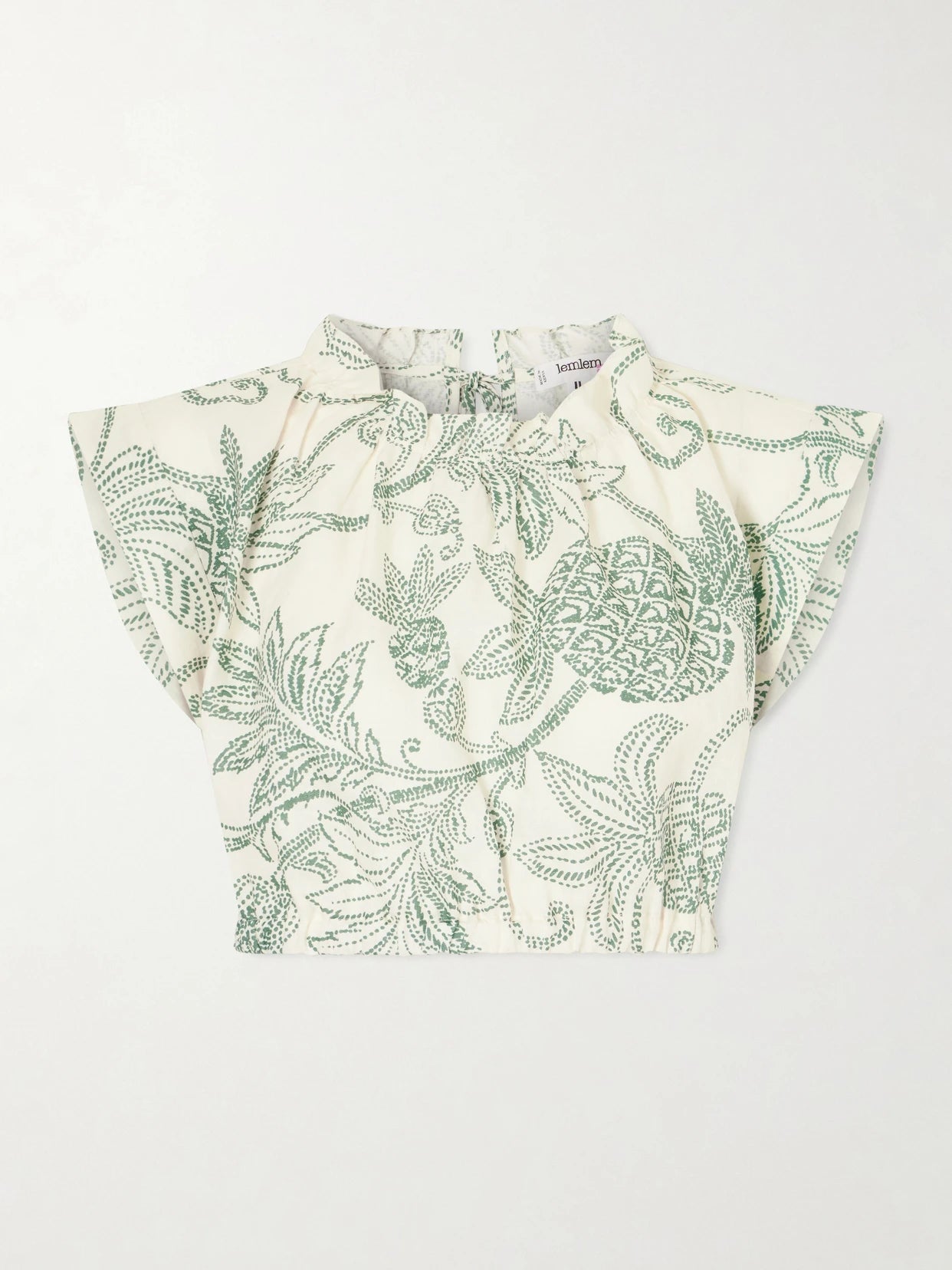 Muna Cropped Ruched Printed Linen Top