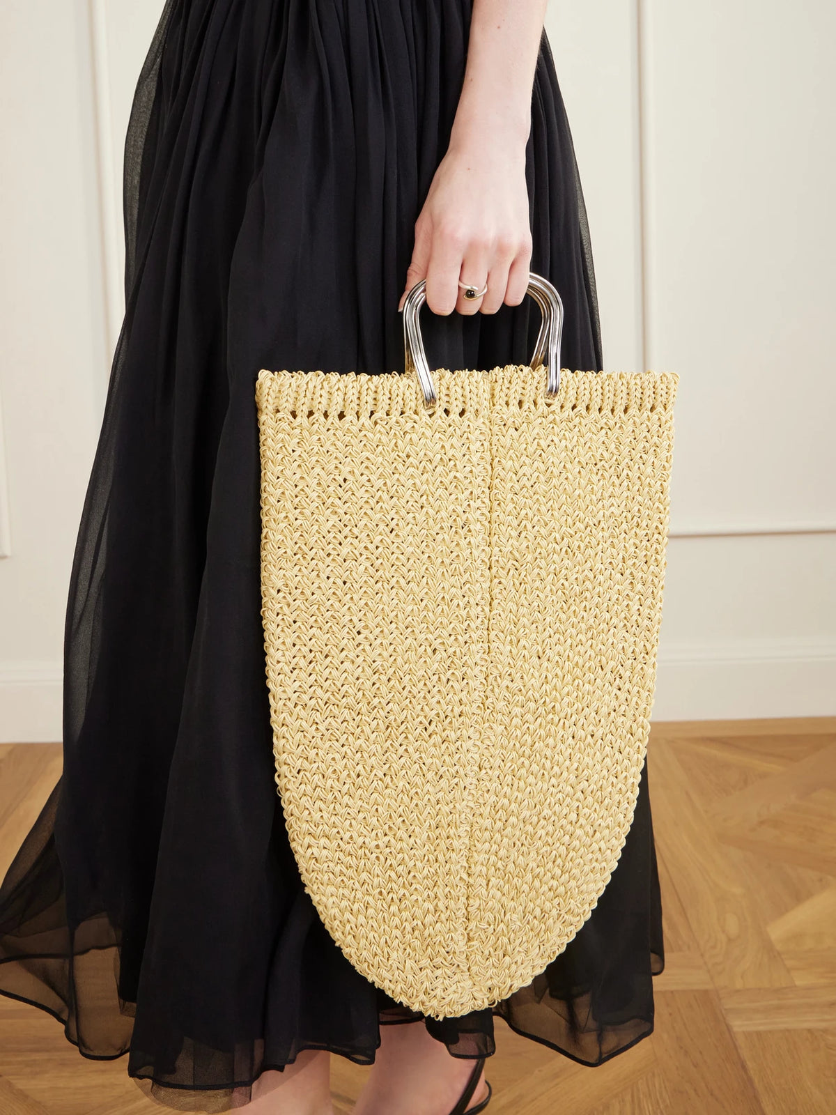 Image of Bags. Product name - Woven Raffia Tote Bag in Cream colour by brand - Tory Burch