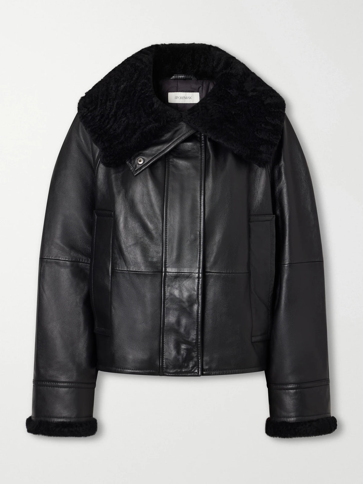 Sportmax Salve Belted Plush-trimmed Leather Jacket