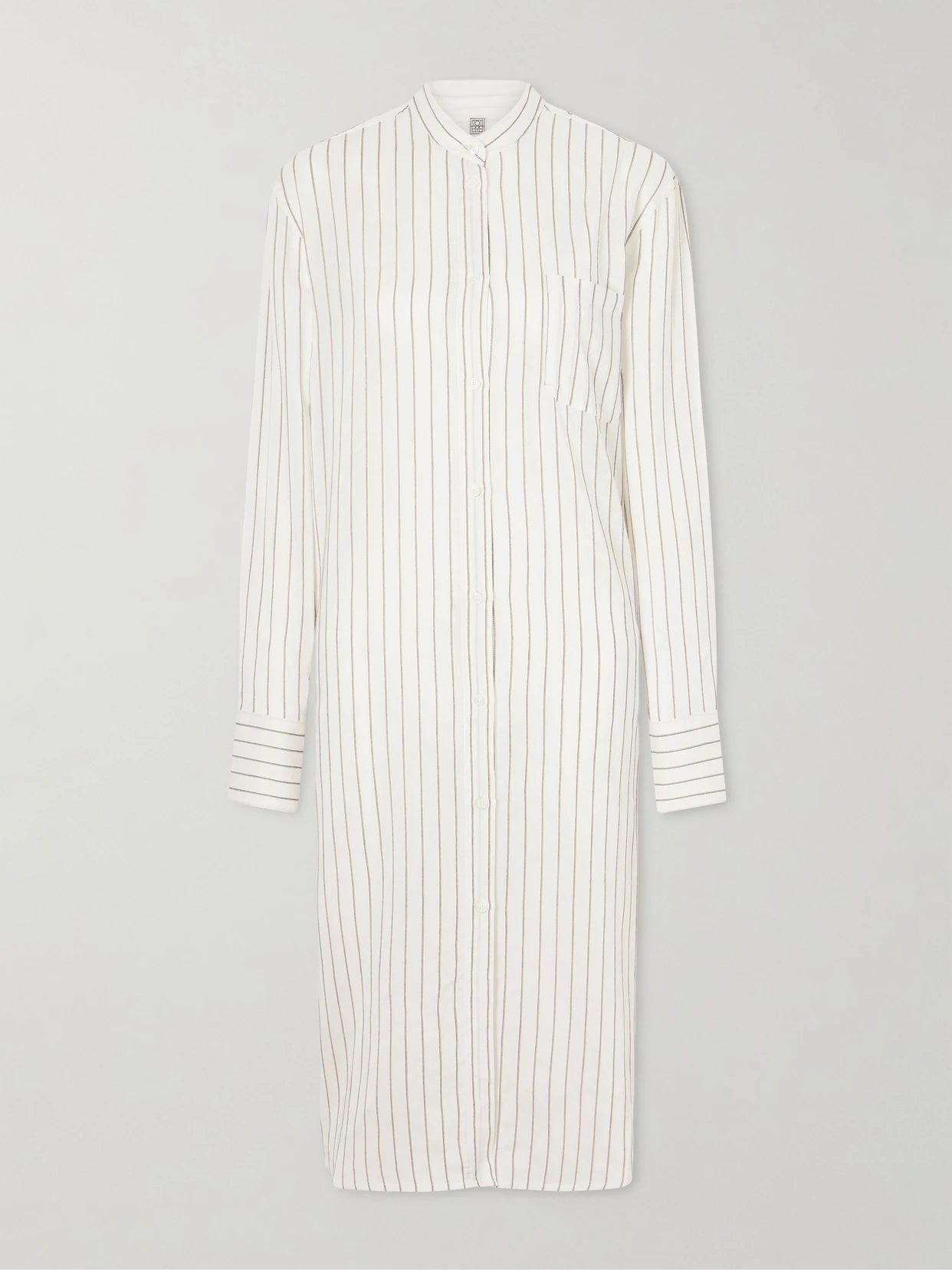 Image of Dresses. Product name - Striped Voile Midi Dress in White colour by brand - TOTEME