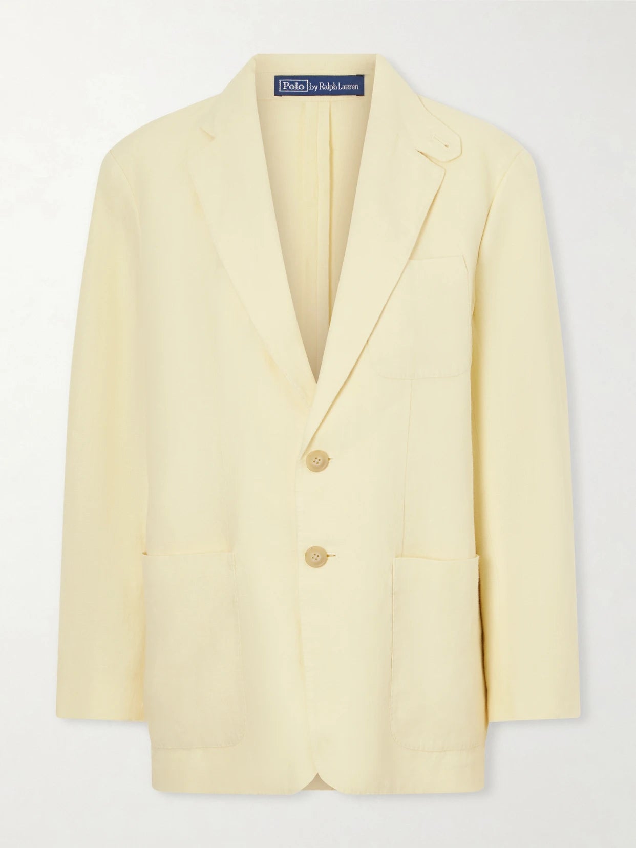 Image of a model wearing Outerwear. Product name - Linen Blazer in Pastel yellow colour by brand - Polo Ralph Lauren