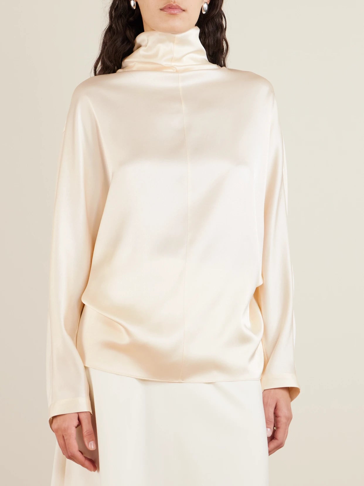 Silk-satin Turtleneck Blouse