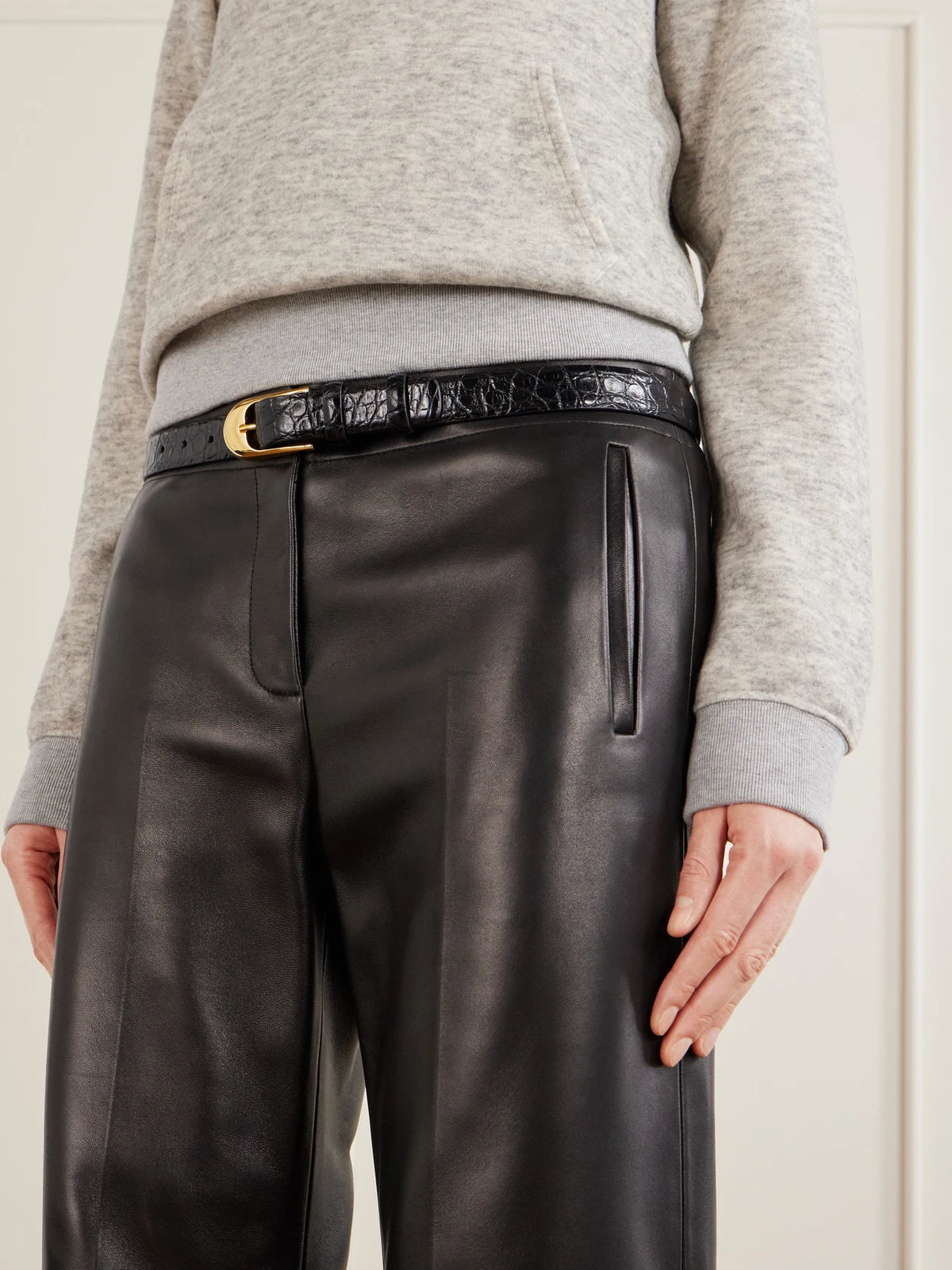 KHAITE Dome Croc-effect Leather Belt