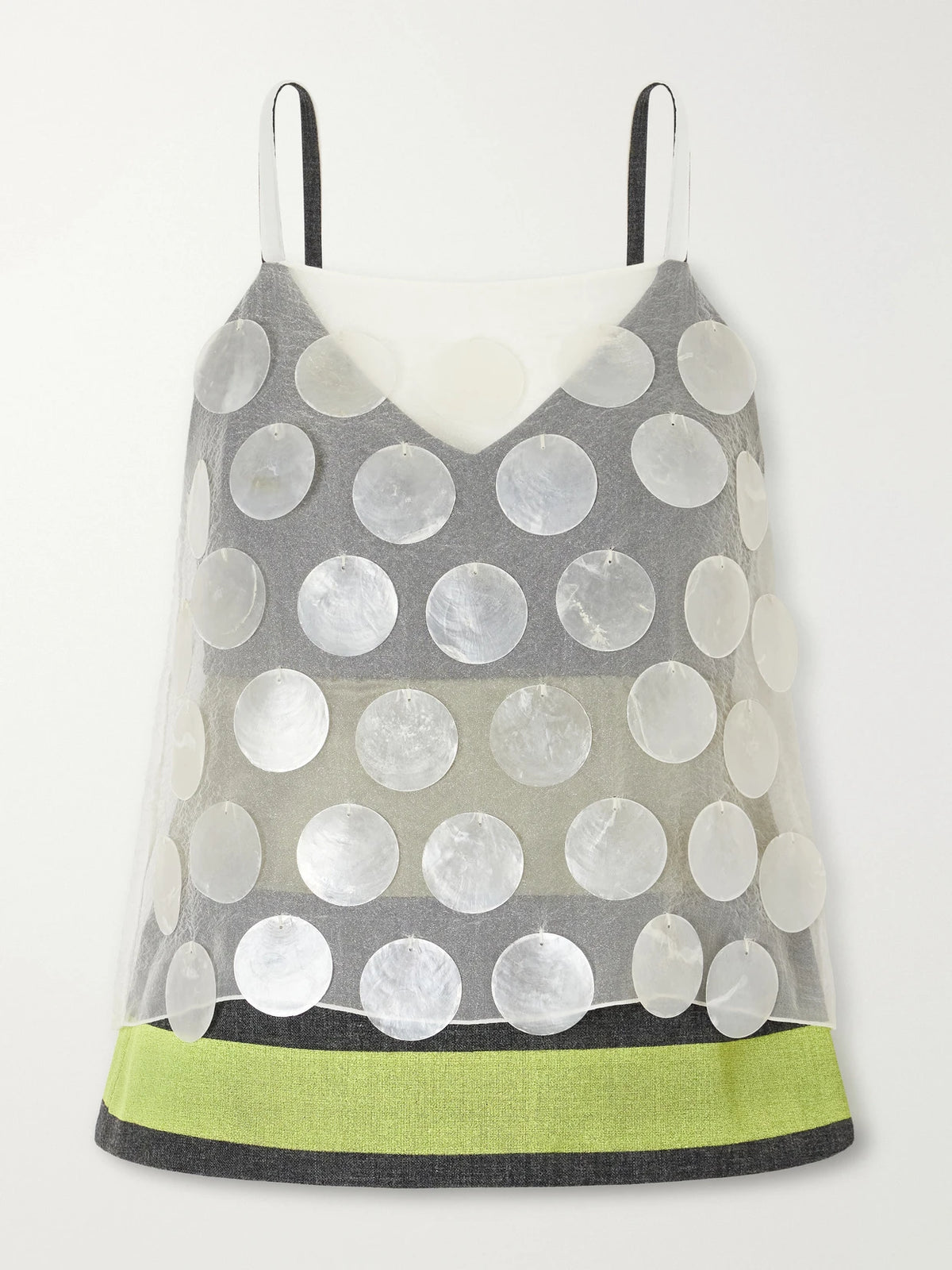 Marni Overlayed Mother Of Pearl-embellished Organza And Wool Cami
