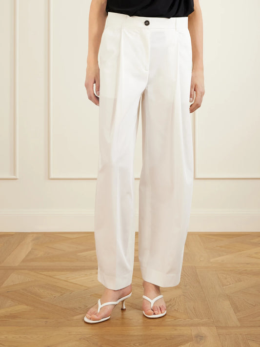 Pleated Cotton Wide-leg Trousers