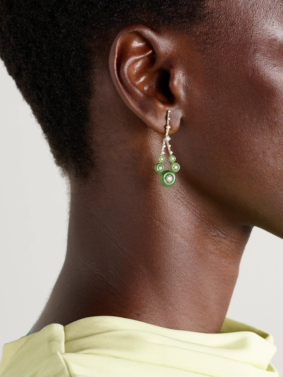 Image of Earrings. Product name - Gravity Small 18-karat Gold, Jade And Diamond Earrings in Multi colour by brand - Fernando Jorge
