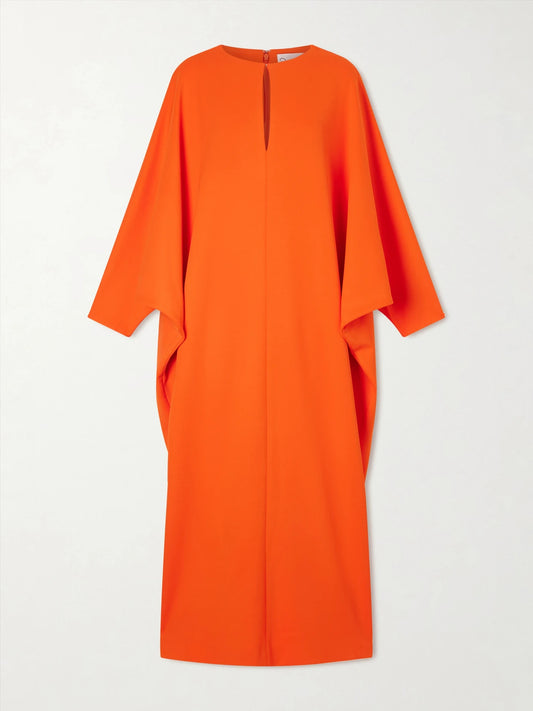 Image of Dresses. Product name - Draped Crepe Gown in Coral colour by brand - Oscar de la Renta