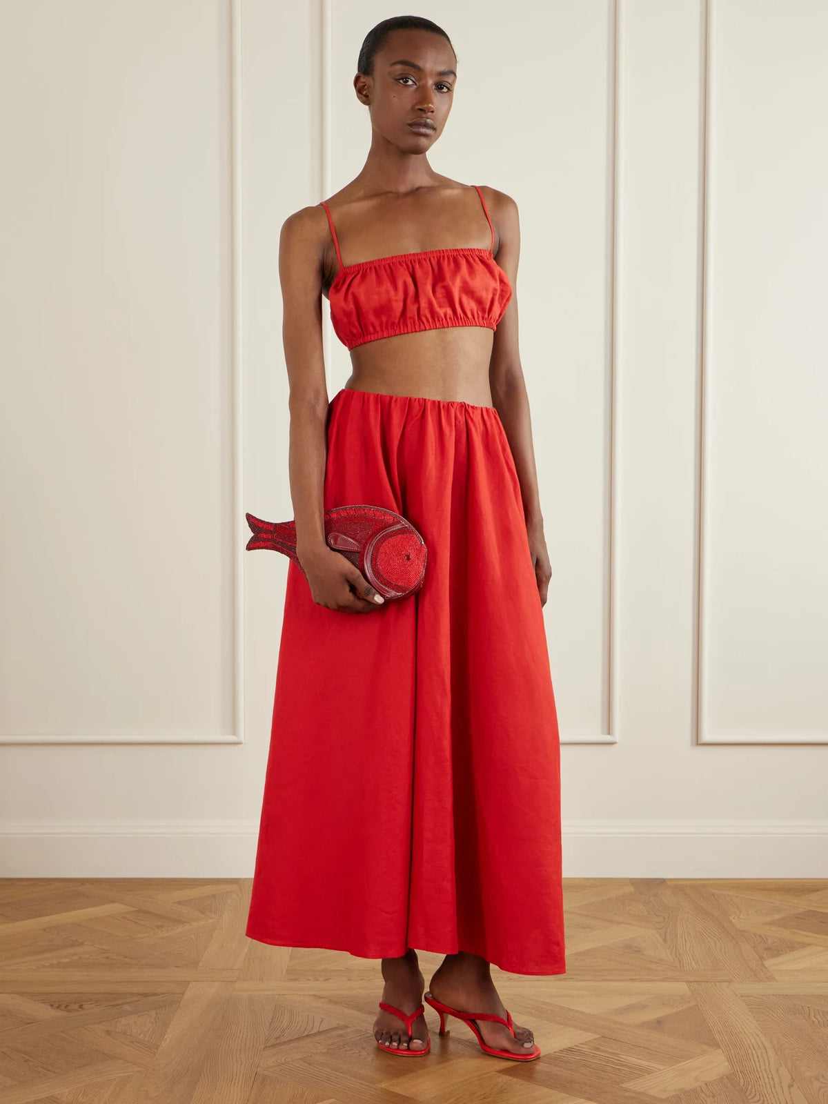 Image of Bags. Product name - Pesce Beaded Leather Clutch in Red colour by brand - STAUD