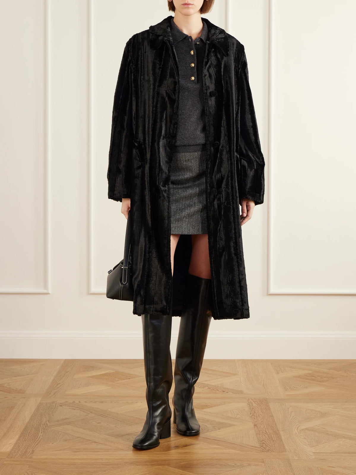 Image of Coats & Jackets. Product name - Woolly Velvet Coat in Black colour by brand - BLAZÉ Milano