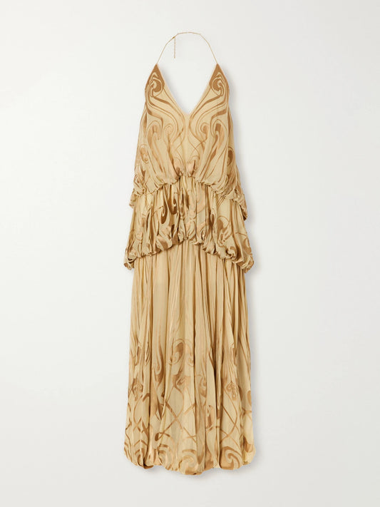 Zimmermann Momentum Tiered Ruffled Printed Silk-satin Halterneck Maxi Dress