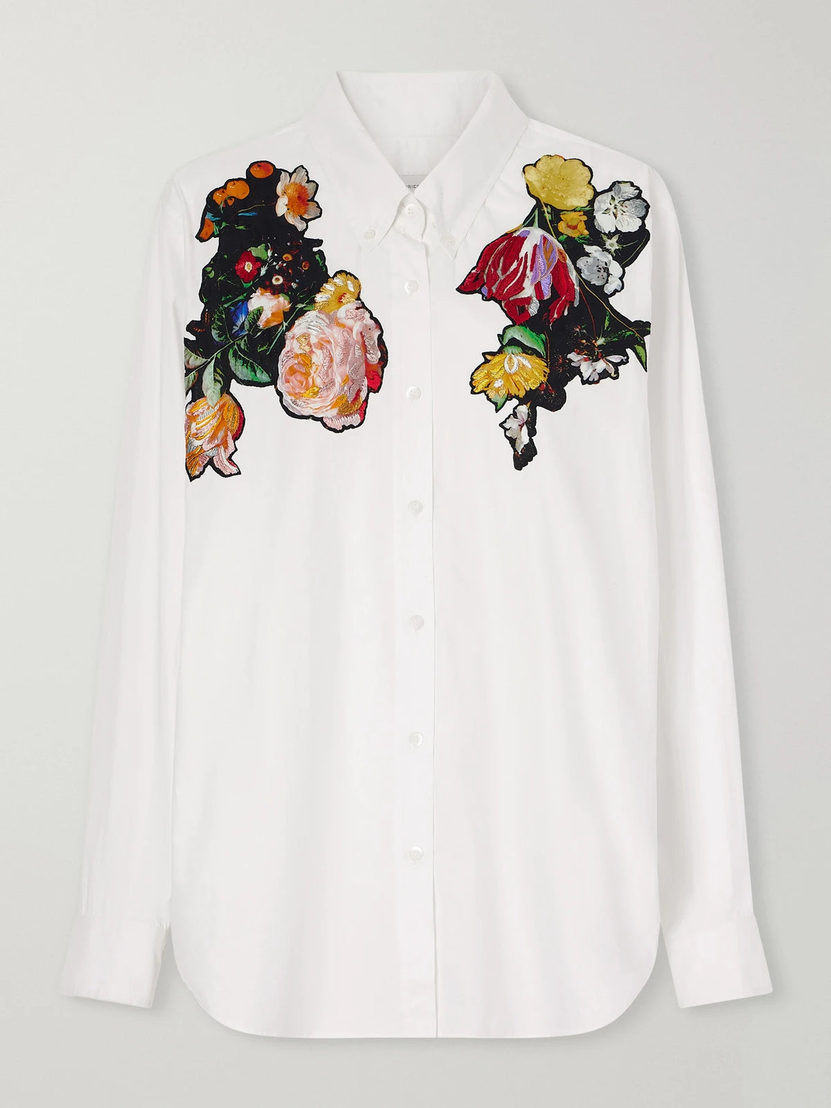 Dries Van Noten Floral-embroidered Cotton-poplin Shirt