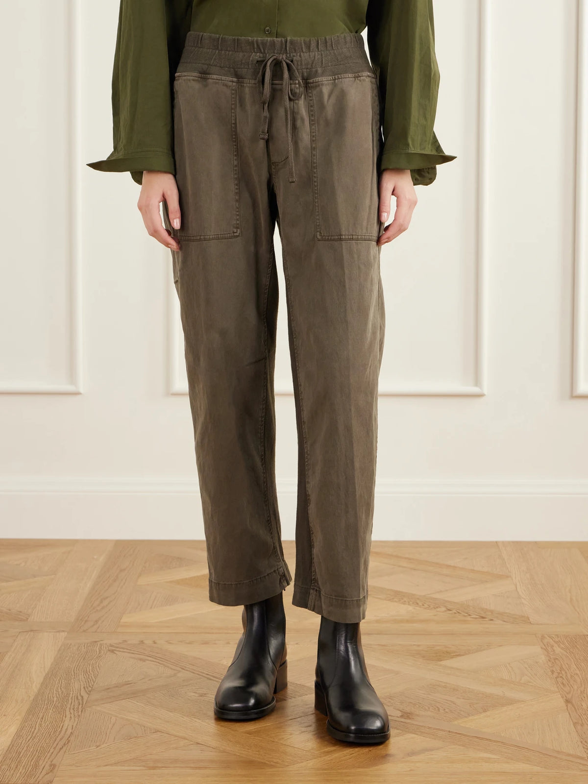 James Perse Rib-trimmed Cotton-twill Tapered Pants