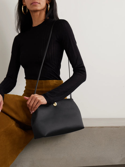 Image of Bags. Product name - Leather-trimmed Satin Clutch in Black colour by brand - Liffner