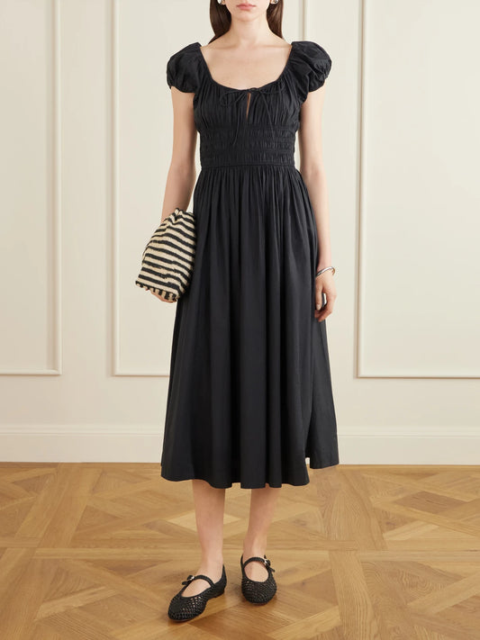 Image of Flats. Product name - Mary Jane Knotted Leather Ballet Flats in Black colour by brand - Le Monde Béryl