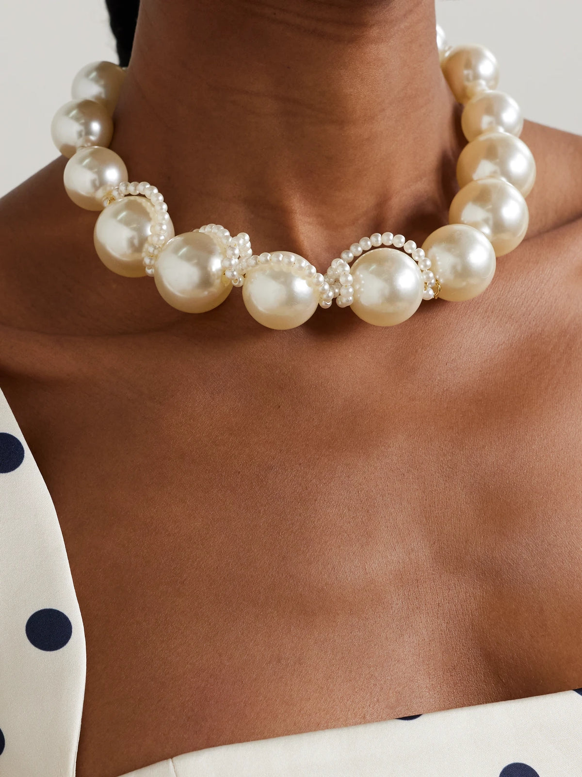 Image of Necklaces. Product name - Gold-plated Pearl-like Necklace in White colour by brand - Completedworks