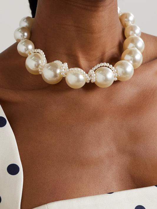 Image of Necklaces. Product name - Gold-plated Pearl-like Necklace in White colour by brand - Completedworks