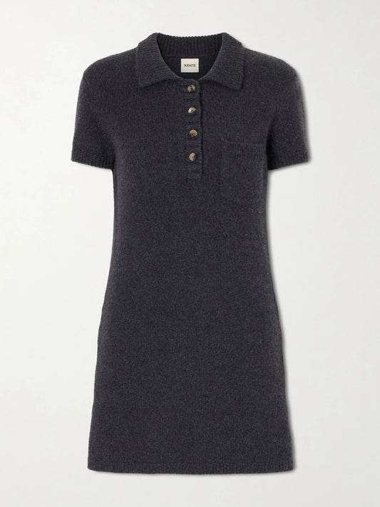 Image of Dresses. Product name - Nehra Cashmere-knitted Polo Mini Dress in Dark gray colour by brand - KHAITE