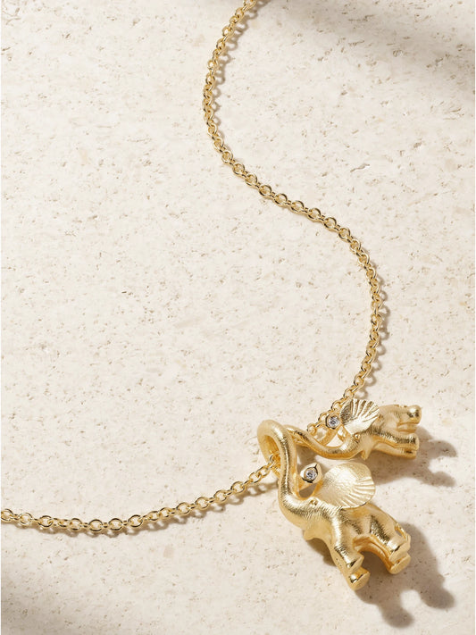 Double Elephant 18-karat Gold Diamond Necklace