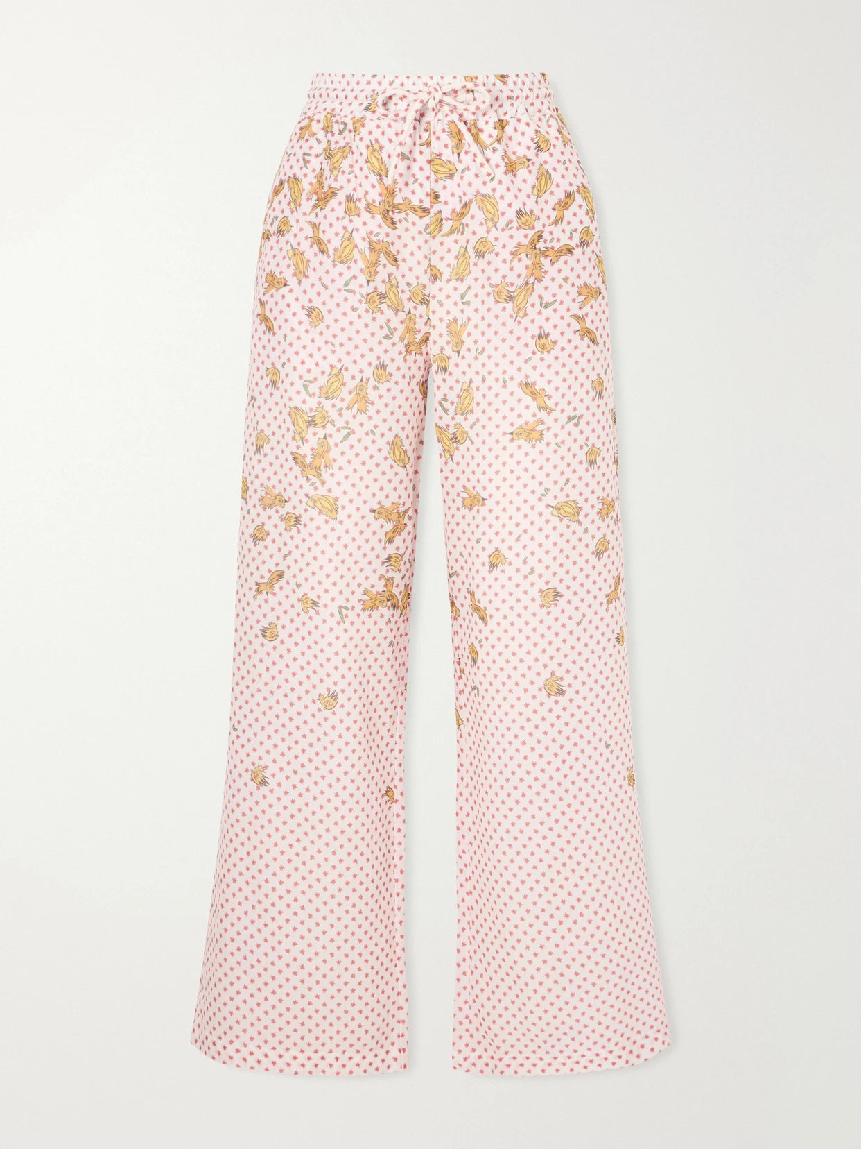 Pajaritos Y Rosas Wide Leg Printed Cotton Pants