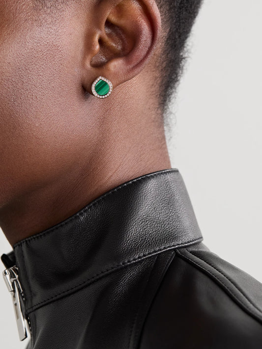 Image of Earrings. Product name - Antifer 18-karat Rose Gold, Malachite And Diamond Single Earring in Green colour by brand - Repossi