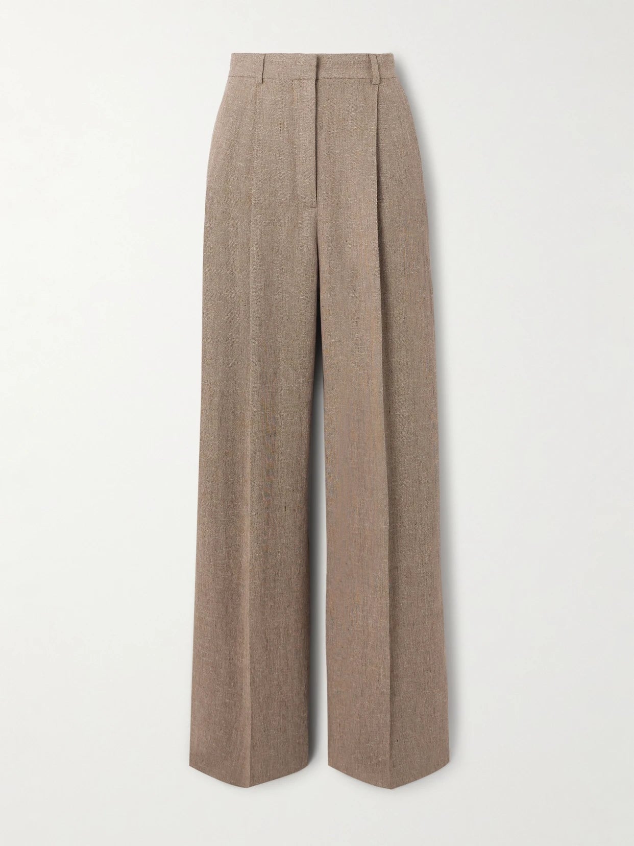 Image of a model wearing Pants. Product name - Kurt Pleated Linen Wide-leg Pants in Brown colour by brand - Loro Piana