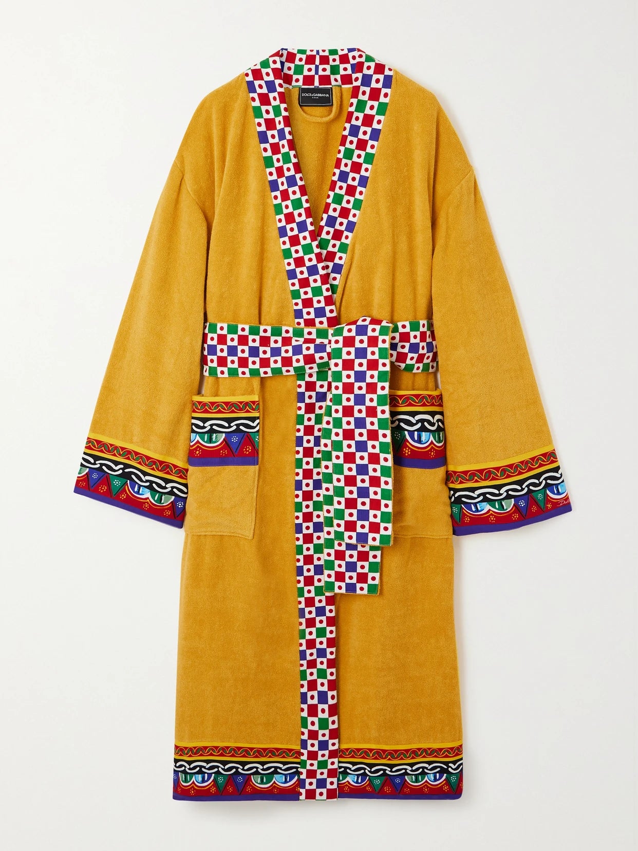 Image of Lingerie. Product name - Printed Cotton-terry Robe in Yellow colour by brand - Dolce & Gabbana