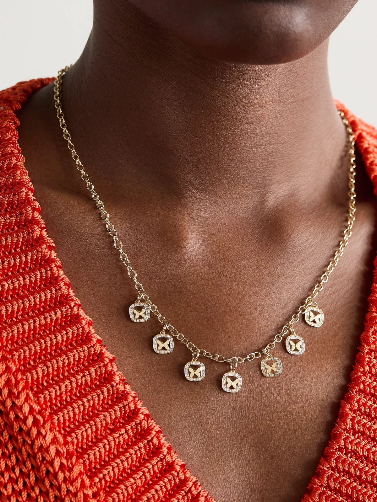 Image of Necklaces. Product name - Open Icon Butterfly 14-karat Gold Diamond Necklace in Multi colour by brand - Sydney Evan