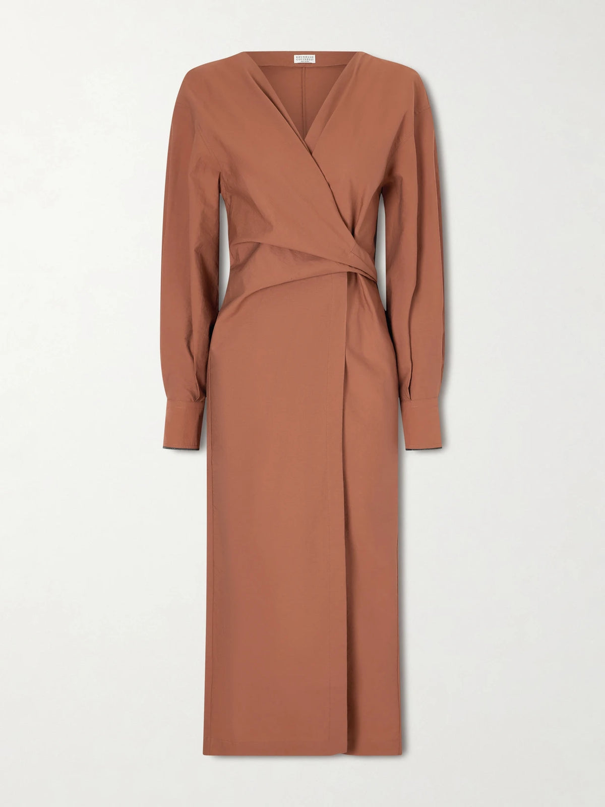 Brunello Cucinelli Embellished Cotton-blend Midi Wrap Dress