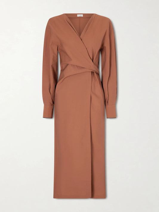 Embellished Cotton-blend Midi Wrap Dress