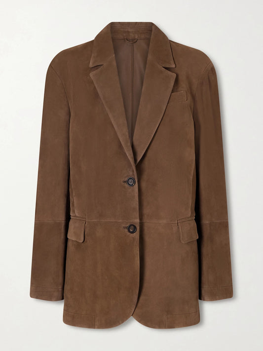Image of Coats & Jackets. Product name - Suede Blazer in Brown colour by brand - Brunello Cucinelli