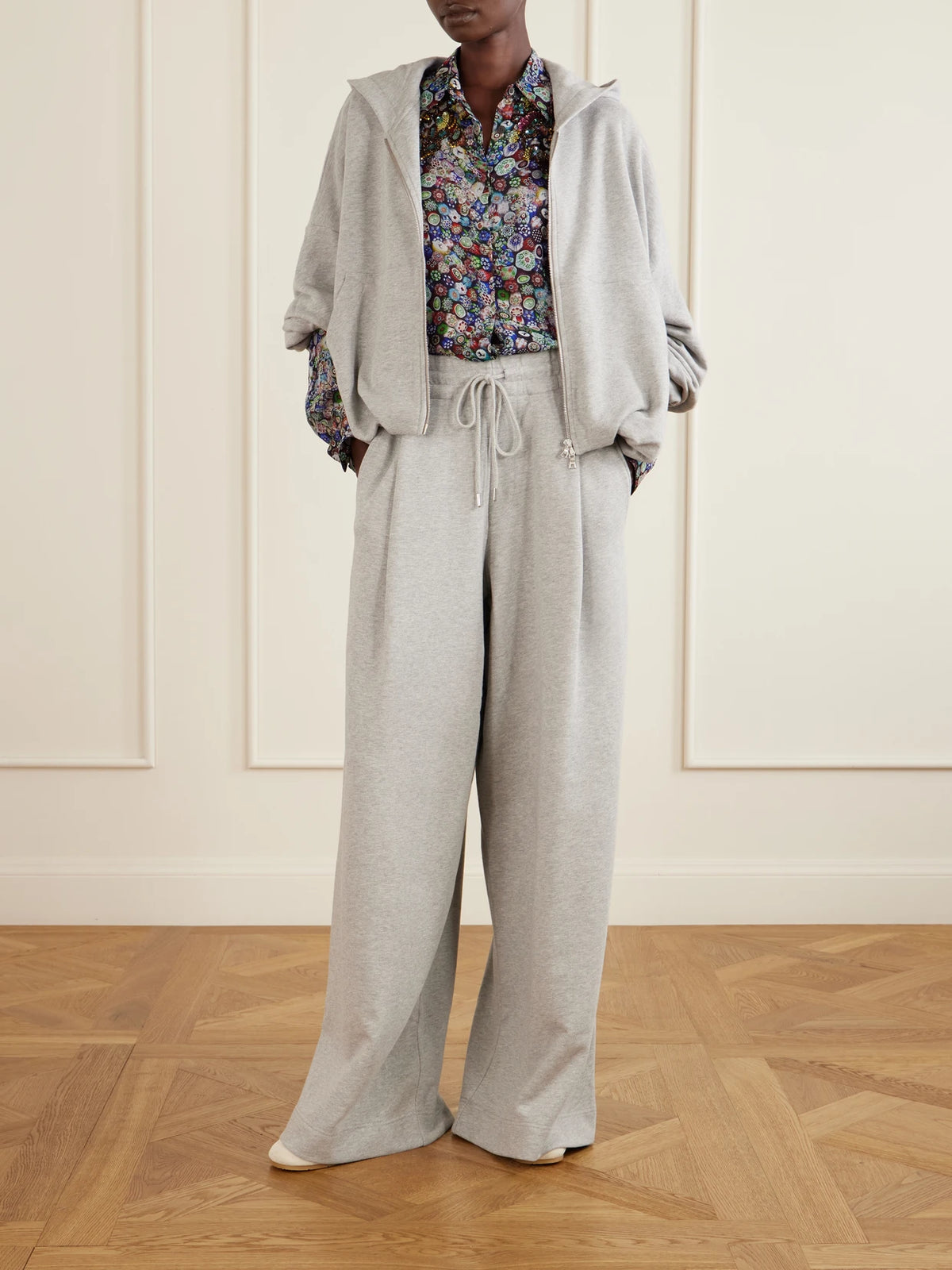 Image of Sleepwear & Loungewear. Product name - Cotton-jersey Zip-up Hoodie in Gray colour by brand - Dries Van Noten